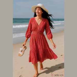 NWT Max Studio Red Floral Smocked Midi Dress Cottagecore Boho Comfy Flowy XL